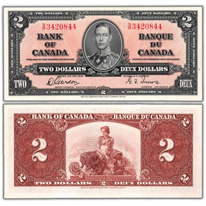 $2 1937 Bank of Canada Note Gordon-Towers S/B Prefix BC-22b - EF/AU