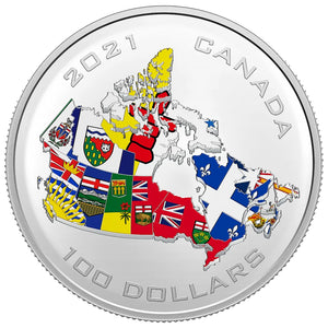 Canada 2021 $100 Provincial and Territorial Flags .9999 Fine Silver Coin