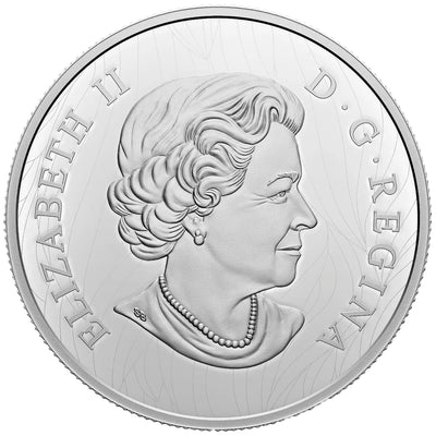 Susanna Blunt effigy of Queen Elizabeth II on a nature-themed field pattern on the obverse face of a 2021 10-ounce .9999 pure silver coin.
