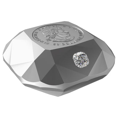 Canada 2024 $50 De Beers Ideal Cushion Diamond Shaped .9999 Fine Silver Coin