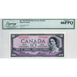 SOLD $10 1954 Bank of Canada Note Devil Face H/D Prefix BC-32b - Legacy UNC-66 PPQ