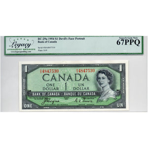 SOLD $1 1954 Bank of Canada Note Devil Face B/A Prefix BC-29a - Legacy UNC-67 PPQ