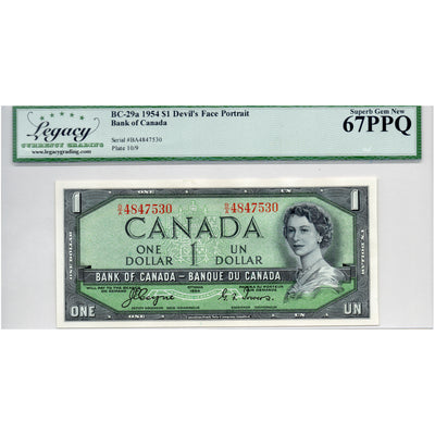 SOLD $1 1954 Bank of Canada Note Devil Face B/A Prefix BC-29a - Legacy UNC-67 PPQ