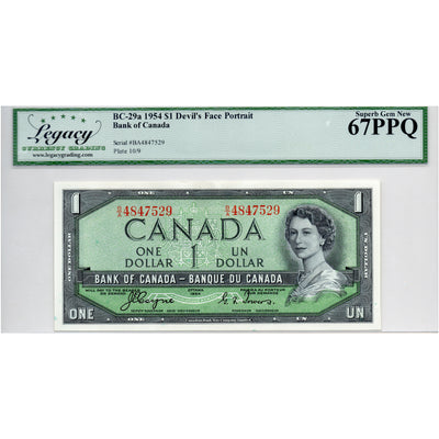 SOLD $1 1954 Bank of Canada Note Devil Face B/A Prefix BC-29a - Legacy UNC-67 PPQ