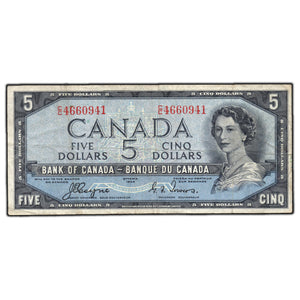 SOLD $5 1954 Bank of Canada Note Devil Face C/C Prefix BC-31a - Fine