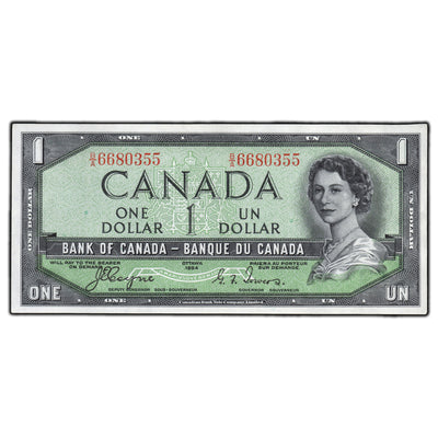 SOLD $1 1954 Bank of Canada Note Devil Face B/A Prefix BC-29a - AU/UNC