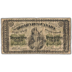 Front of an ungraded 1870 Dominion of Canada 25 Cents shinplaster note (Plain variety without check letter, DC-1c, Pinholes, Serial/SKU: SHIN918), featuring Britannia seated with shield and trident, and serial number SHIN918.