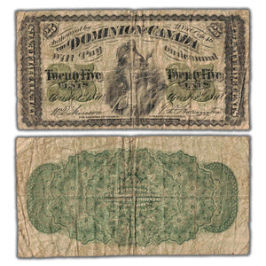 25 Cents 1870 Dominion of Canada Note Shinplaster Plain DC-1c - Pinholes