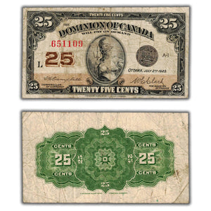 SOLD 25 Cents 1923 Dominion of Canada Shinplaster Note DC-24d