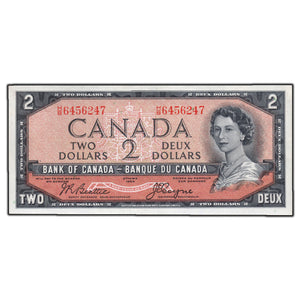 SOLD $2 1954 Bank of Canada Note Devil Face H/B Prefix BC-30b - EF/AU