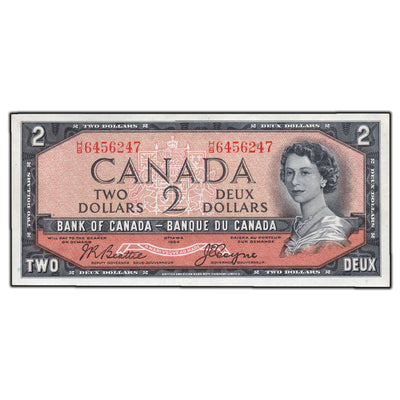 SOLD $2 1954 Bank of Canada Note Devil Face H/B Prefix BC-30b - EF/AU