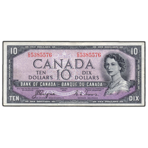 SOLD $10 1954 Bank of Canada Note Devil Face C/D Prefix BC-32a - VF/EF