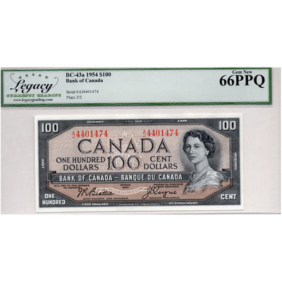 SOLD $100 1954 Bank of Canada Note Beattie-Coyne BC-43a - Legacy Gem UNC-66 PPQ