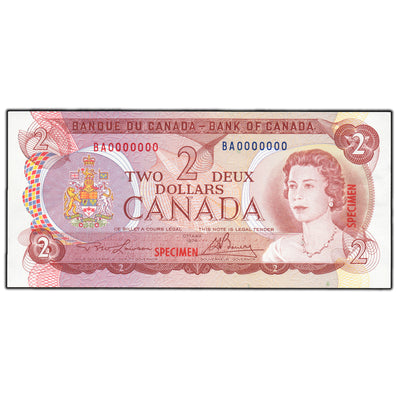 SOLD $2 1974 Bank of Canada Specimen Note BC-47aS - UNC
