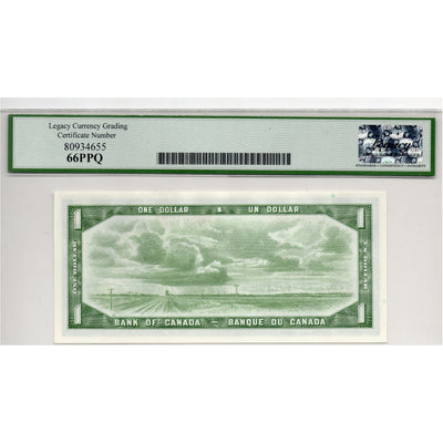 SOLD $1 1954 Bank of Canada Note H/M Changeover BC-37b-i - Legacy Gem UNC-66 PPQ