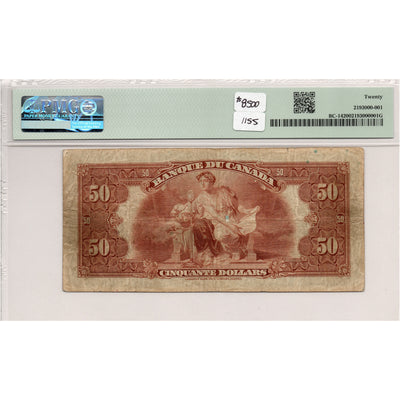SOLD $50 1935 Banque Du Canada French Text Note BC-14 - PMG VF-20