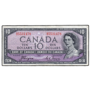 SOLD $10 1954 Bank of Canada Note Devil Face B//D Prefix BC-32a - Very Fine