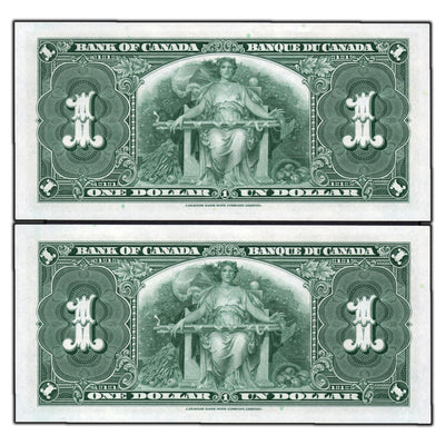 SOLD $1 1937 Bank of Canada Notes T/N Prefix BC-21d - 2 Consecutive Choice UNC