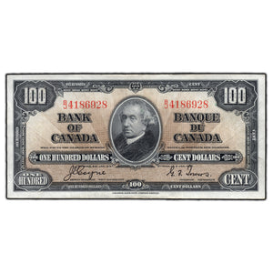 SOLD $100 1937 Bank of Canada Note Coyne-Towers B/J Prefix BC-27c - Very Fine