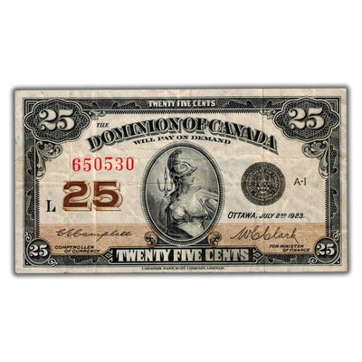 25 Cents 1923 Dominion of Canada Shinplaster Note DC-24d - VF