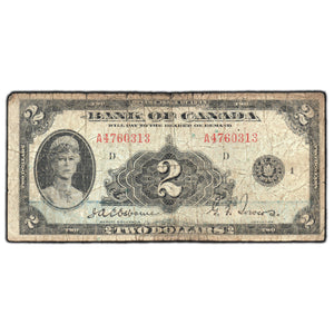 SOLD $2 1935 Bank of Canada Note English Text BC-3 - Low Grade Filler