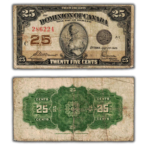 SOLD 25 Cents 1923 Dominion of Canada Shinplaster Note DC-24c