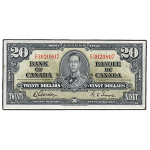 SOLD $20 1937 Bank of Canada Note Gordon-Towers E/E Prefix BC-25b - VF/EF
