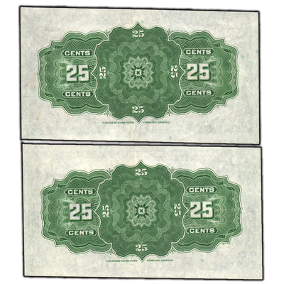 SOLD 25 Cents 1923 Dominion of Canada Shinplaster Notes DC-24d - 2 Consecutive EF+