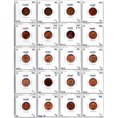 SOLD Lot of 20 Canada 1 Cent Coins 1929-1958 - Trends $176.50 - 30% OFF!