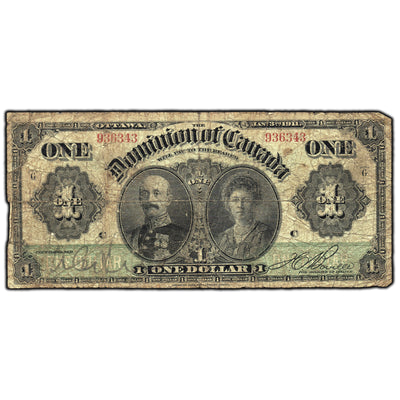 SOLD $1 1911 Dominion of Canada Note Green Line Series G DC-18b - Circulated