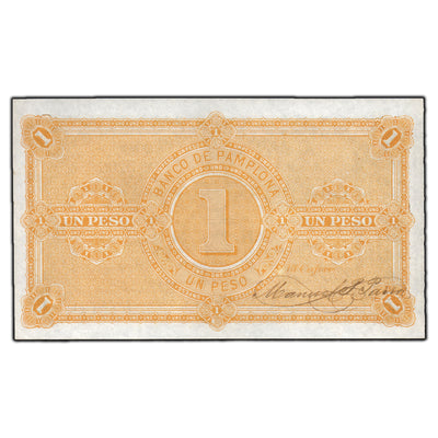 SOLD Colombia El Banco De Pamplona 1883 1 One Peso Note P-S711a - AU+