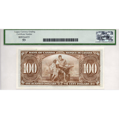 SOLD $100 1937 Bank of Canada Note Coyne-Towers BC-27c - Legacy AU-53