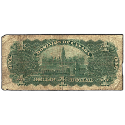 SOLD $1 1911 Dominion of Canada Note Green Line Series G DC-18b - Circulated