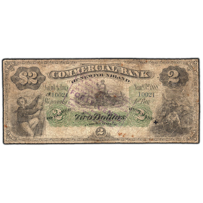 SOLD $2 1888 Commercial Bank of Newfoundland Canada Chartered Note