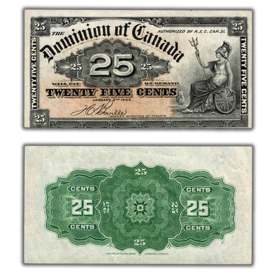SOLD 25 Cents 1900 Dominion of Canada Shinplaster Note DC-15b - EF+