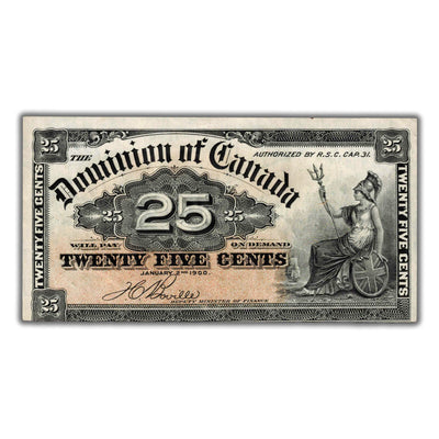 SOLD 25 Cents 1900 Dominion of Canada Shinplaster Note DC-15b - EF+