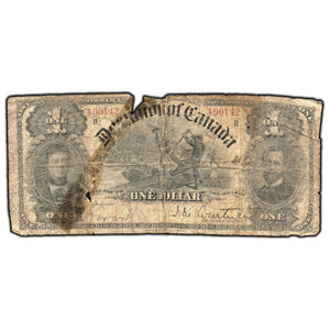 SOLD $1 1898 Dominion of Canada Note Series H DC-13b - Huge Tear Damaged