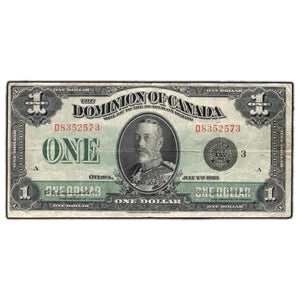 SOLD $1 1923 Dominion of Canada Note Black Seal Series D DC-25n - F/VF
