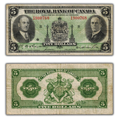 SOLD $5 1935 Royal Bank of Canada Chartered Note Ch #630-18-02a