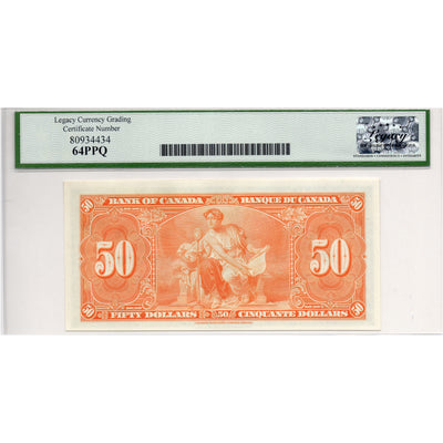 SOLD $50 1937 Bank of Canada Note Gordon-Towers B/H Prefix BC-26b - Legacy UNC-64 PPQ
