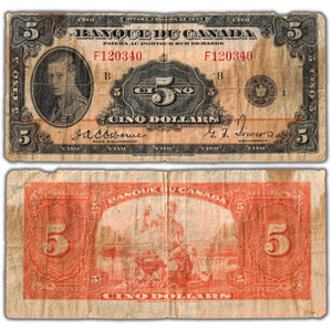 $5 1935 Banque du Canada Note French Text BC-6 - Stained/Pinholes