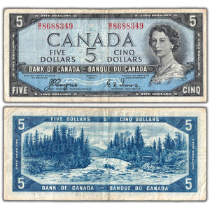 $5 1954 Bank of Canada Note Devil Face B/C Prefix BC-31a - VF (staple hole)