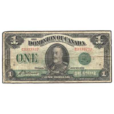 SOLD $1 1923 Dominion of Canada Note Green Seal Series C DC-25j - Fine