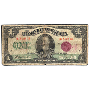 SOLD $1 1923 Dominion of Canada Note Bronze Seal Series B DC-25i