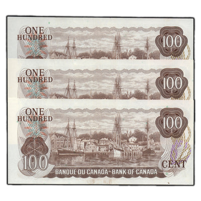 SOLD $100 1975 Bank of Canada Notes JA Prefix BC-52a - 3 Consecutive Choice UNC