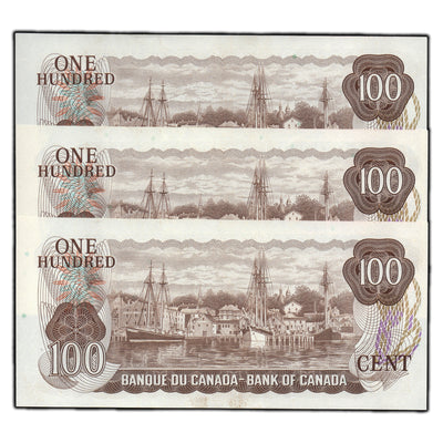 SOLD $100 1975 Bank of Canada Notes JA Prefix BC-52a - 3 Consecutive Choice UNC