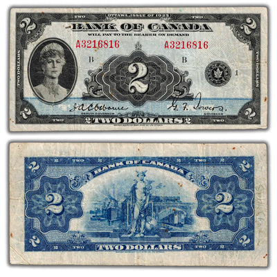 $2 1935 Bank of Canada Note English Text BC-3 - F/VF (writing, minor staining)
