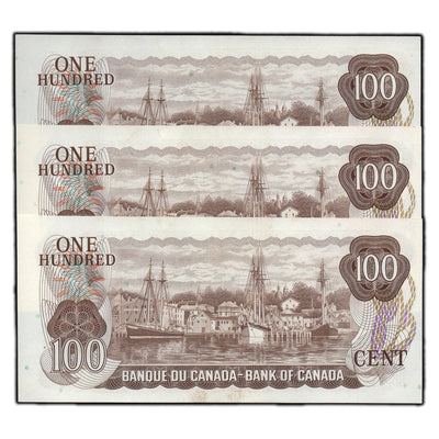 SOLD $100 1975 Bank of Canada Notes JA Prefix BC-52a - 3 Consecutive Choice UNC