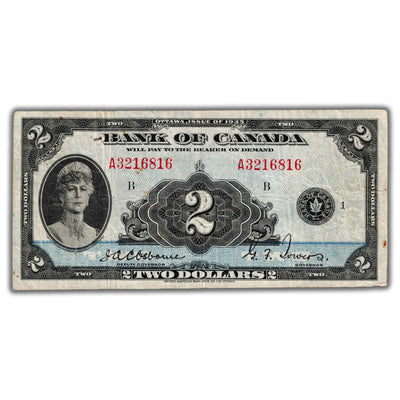 $2 1935 Bank of Canada Note English Text BC-3 - F/VF (writing, minor staining)