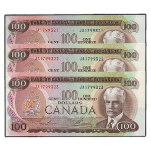SOLD $100 1975 Bank of Canada Notes JA Prefix BC-52a - 3 Consecutive Choice UNC